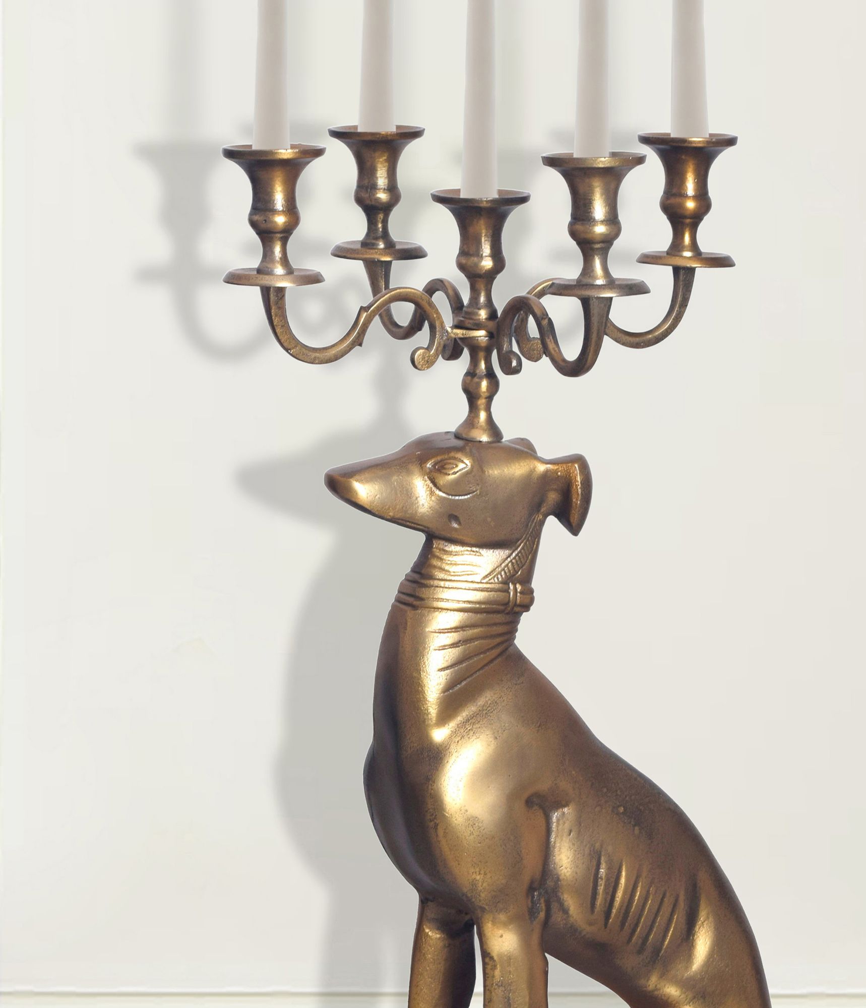 Kerzenhalter FineBuy Kerzenständer Windhund Aluminium 69 cm Gold Kerzenleuchter – Ansicht 4