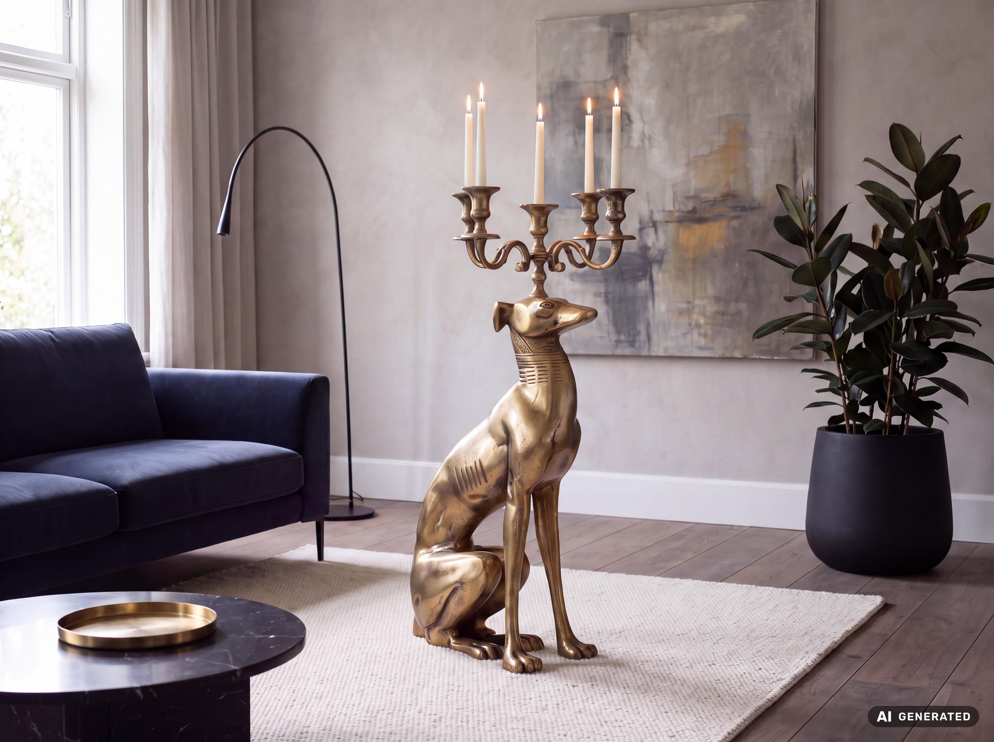 Kerzenhalter FineBuy Kerzenständer Windhund Aluminium 69 cm Gold Kerzenleuchter – Ansicht 2