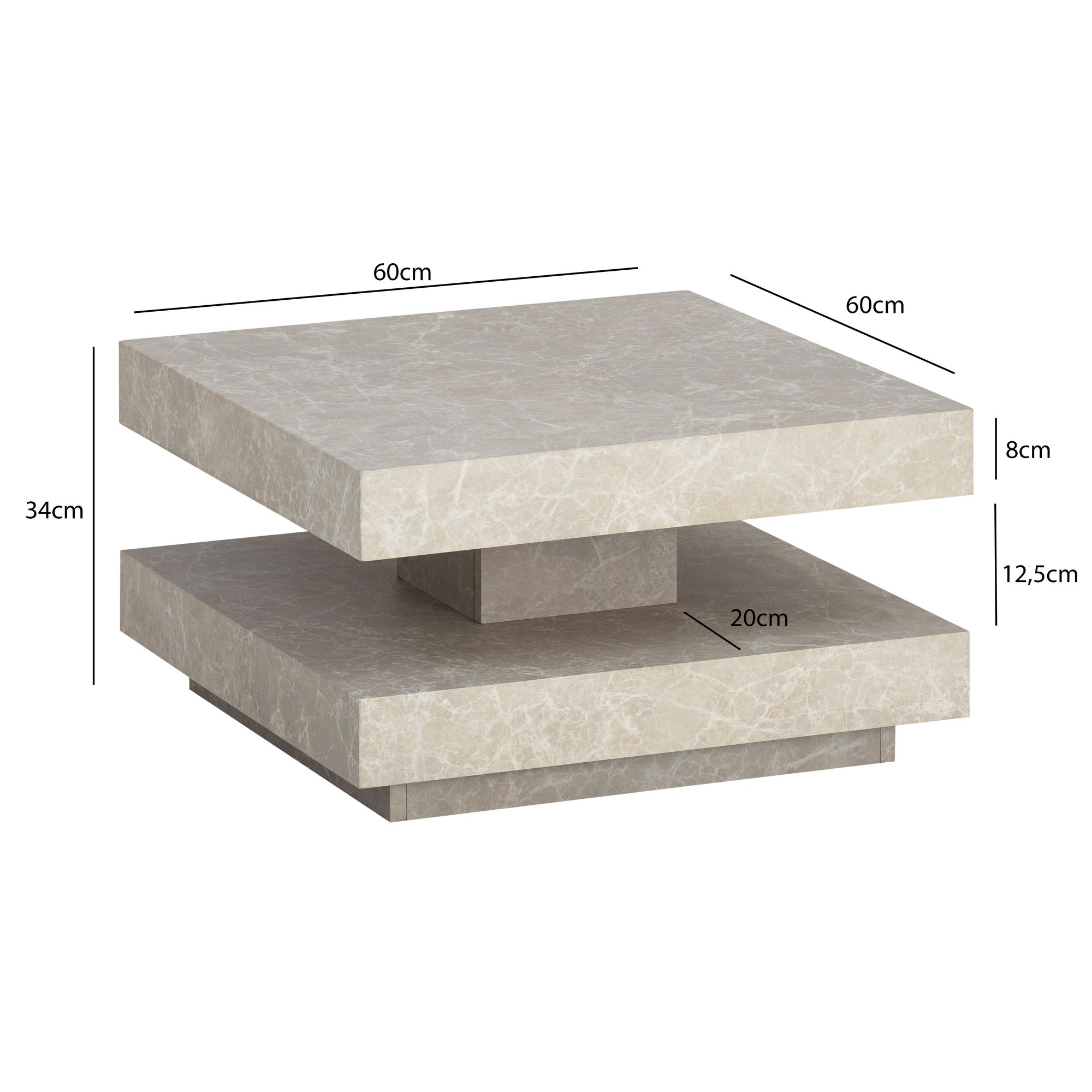 Couchtisch FineBuy 60 cm Wohnzimmertisch Sofatisch Quadratisch Klein Kaffeetisch – Ansicht 3