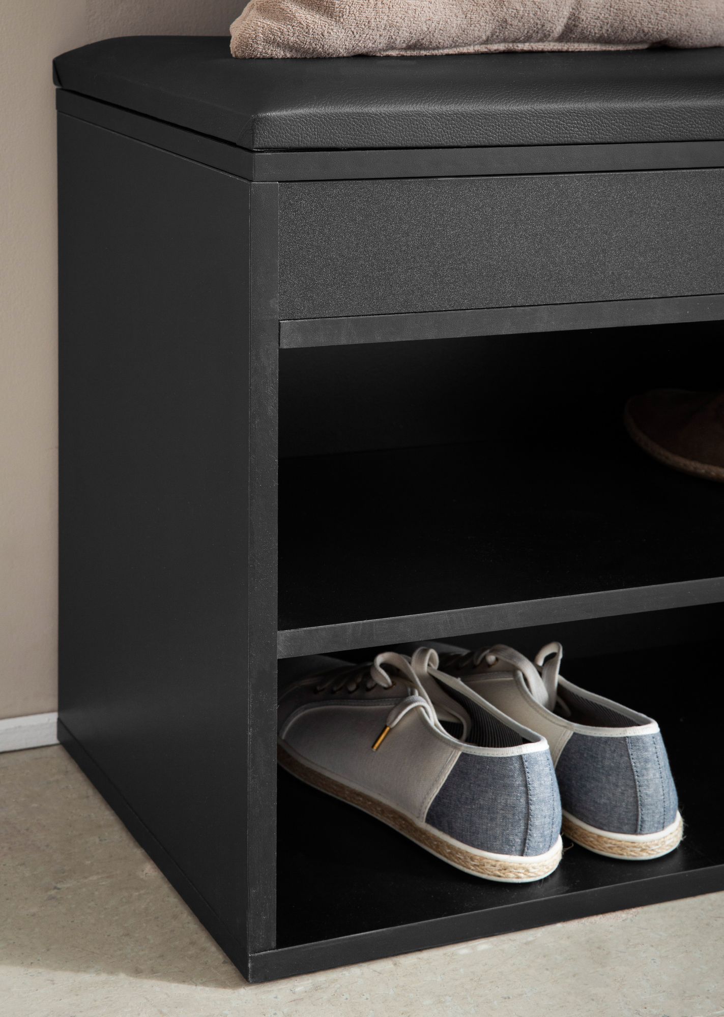 Schuhbank FineBuy Garderobenbank 104 cm Sitzbank Kunstleder Flurbank Schwarz – Ansicht 5