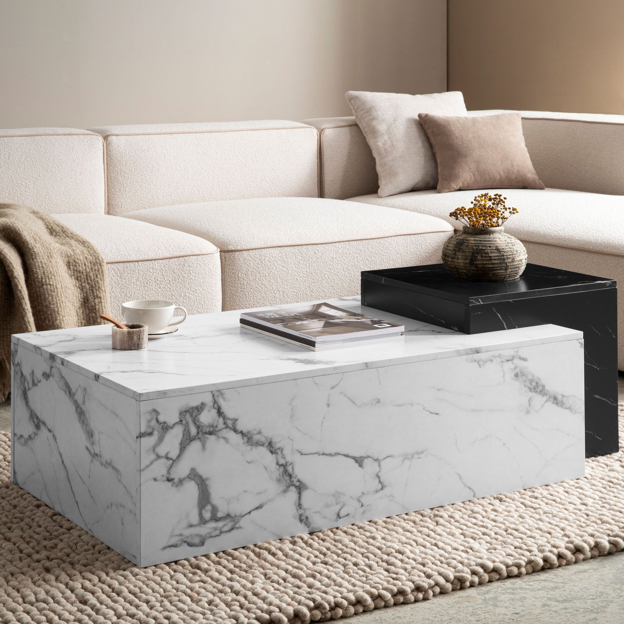 Couchtisch FineBuy Sofatisch Weiß 120 cm Marmor Optik Wohnzimmertisch Groß – Ansicht 1