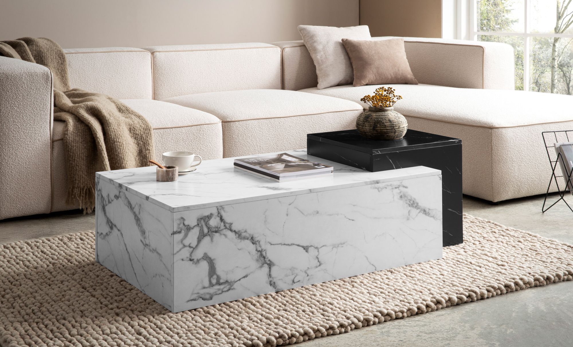 Couchtisch FineBuy Sofatisch Weiß 120 cm Marmor Optik Wohnzimmertisch Groß – Ansicht 2