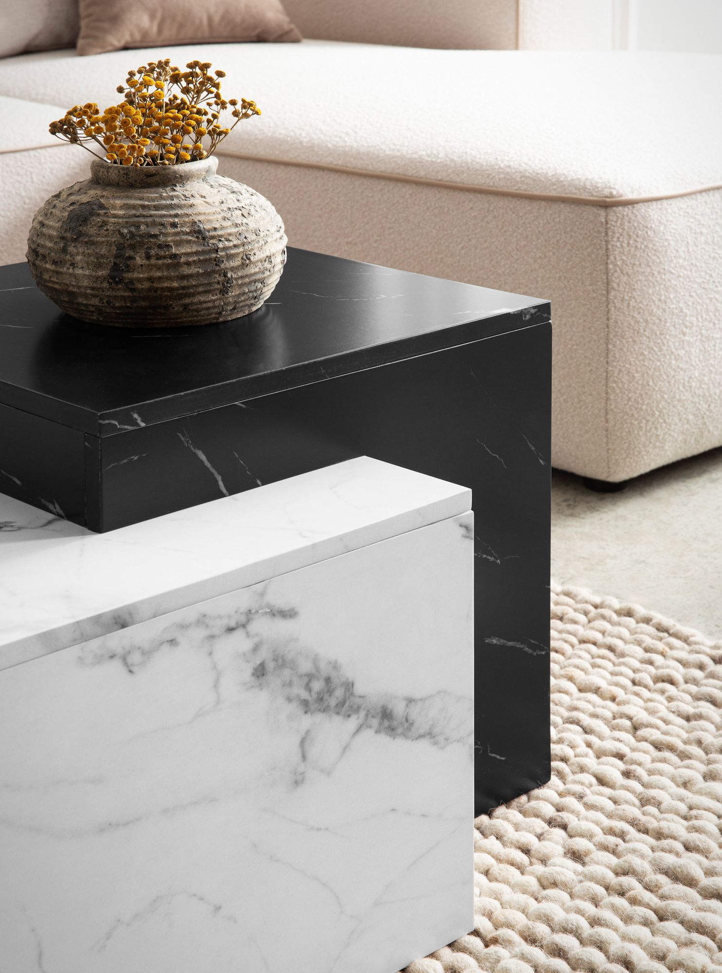 Couchtisch FineBuy Sofatisch Weiß 120 cm Marmor Optik Wohnzimmertisch Groß – Ansicht 4