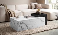 Couchtisch FineBuy Sofatisch Weiß 120 cm Marmor Optik Wohnzimmertisch Groß – Ansicht 2