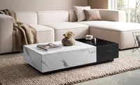 Couchtisch FineBuy Sofatisch Weiß 120 cm Marmoroptik Wohnzimmertisch Schublade – Ansicht 2