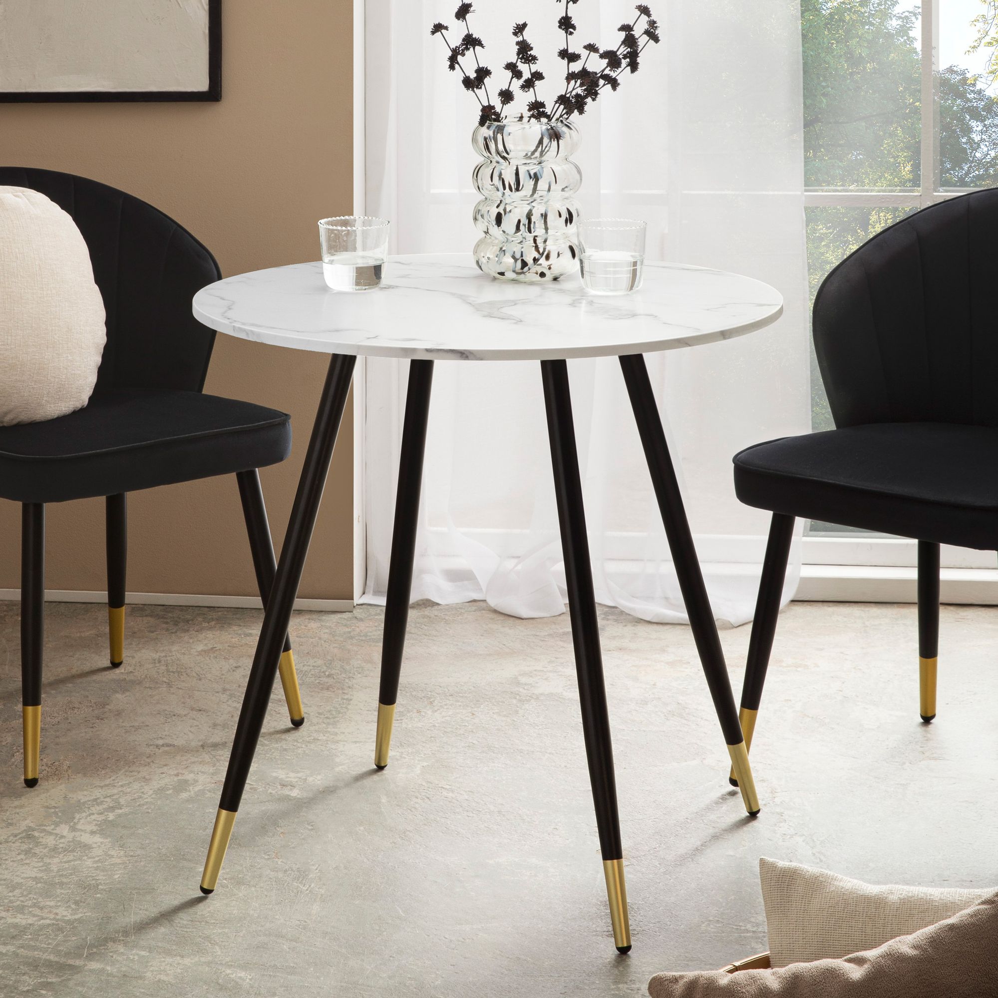 Esszimmertisch FineBuy Esstisch 75 cm Marmor Optik Küchentisch Rund Modern – Ansicht 1