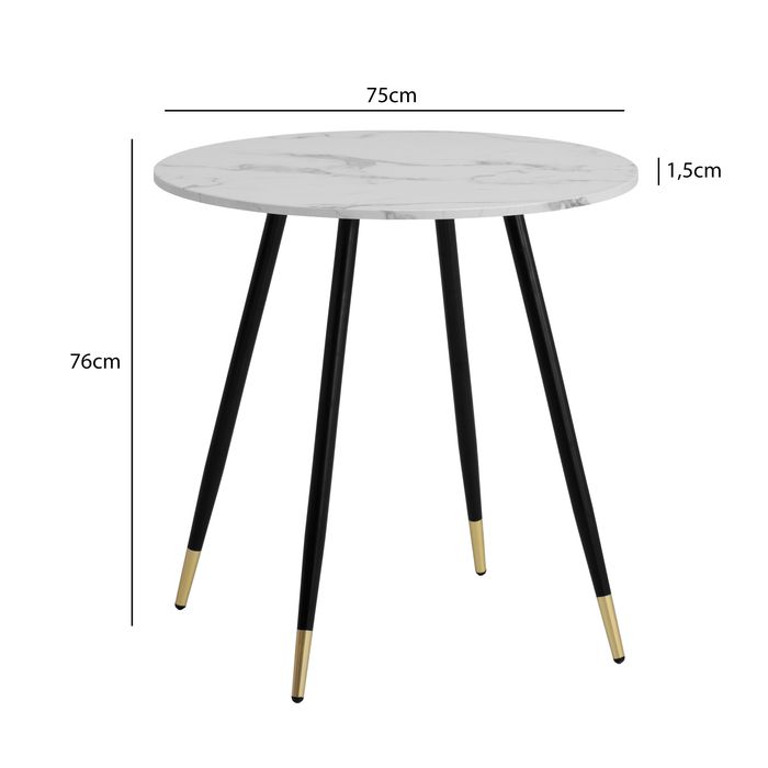 Esszimmertisch FineBuy Esstisch 75 cm Marmor Optik Küchentisch Rund Modern – Maßzeichnung