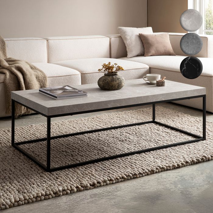 FineBuy Couchtisch 120x60x38 cm Sofatisch Modern, Design Wohnzimmertisch Rechteckig, Lounge Sofatisch, Kaffeetisch Metallbeine Groß