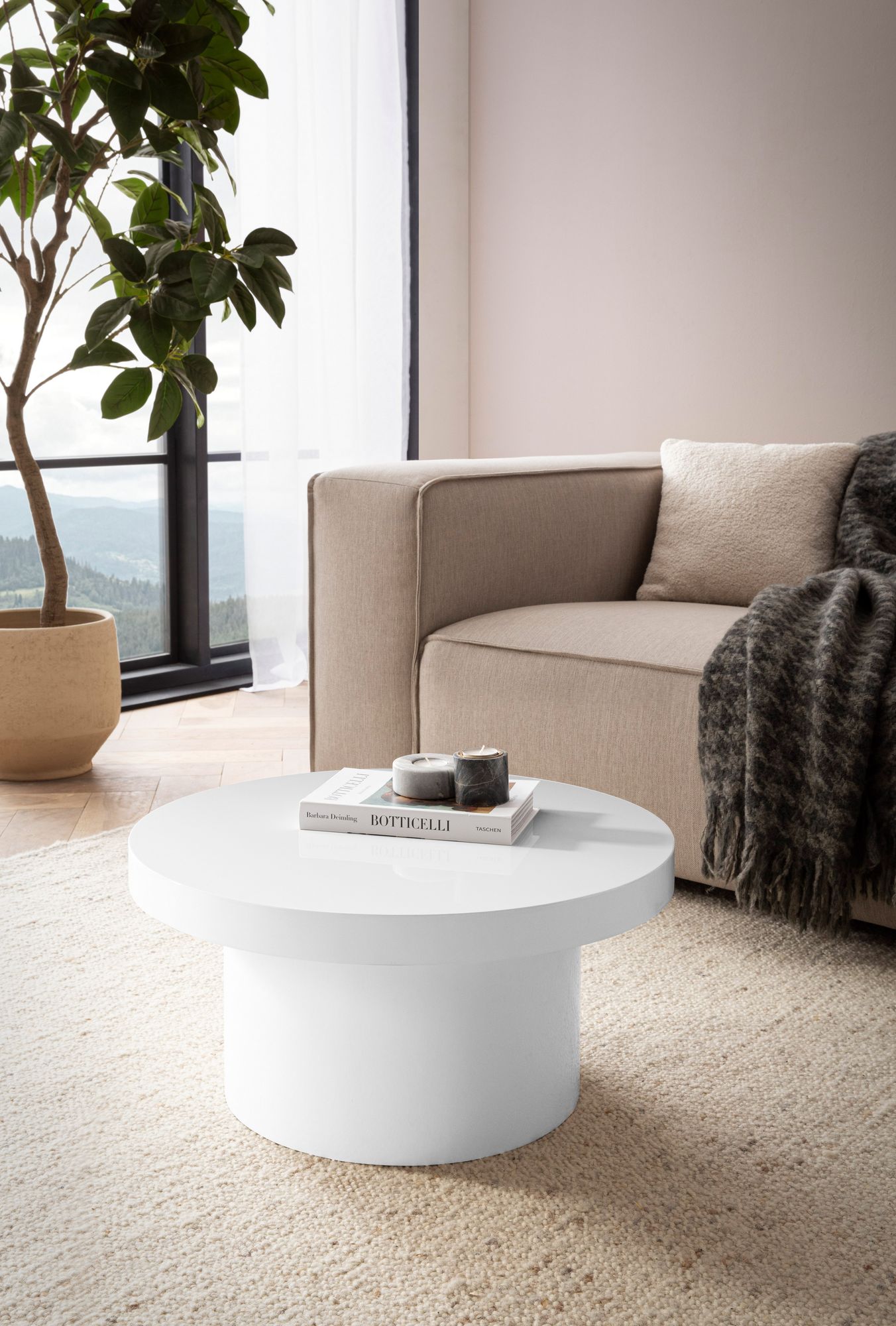 Couchtisch FineBuy Sofatisch Weiß Ø60cm Hochglanz Wohnzimmertisch Rund Klein – Ansicht 2