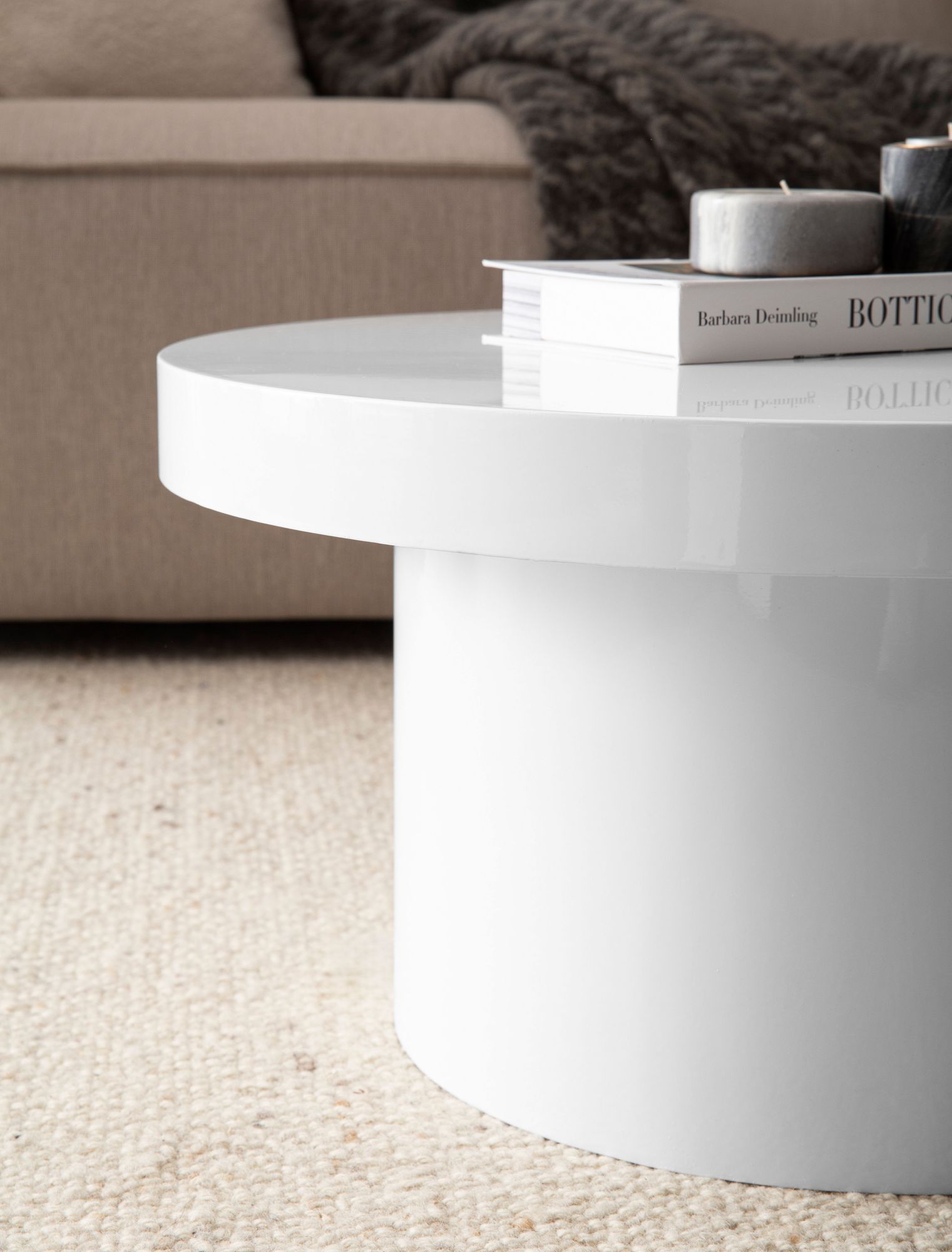 Couchtisch FineBuy Sofatisch Weiß Ø60cm Hochglanz Wohnzimmertisch Rund Klein – Ansicht 5