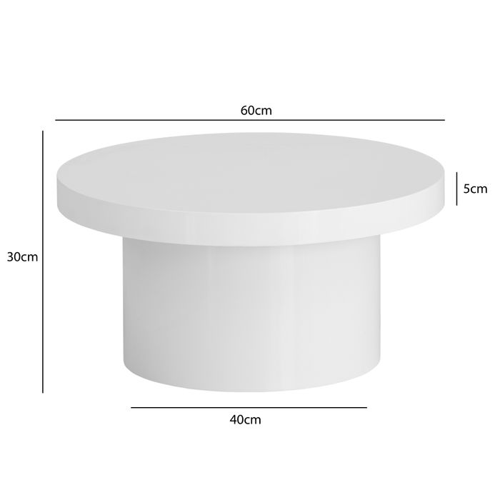 Couchtisch FineBuy Sofatisch Weiß Ø60cm Hochglanz Wohnzimmertisch Rund Klein – Maßzeichnung