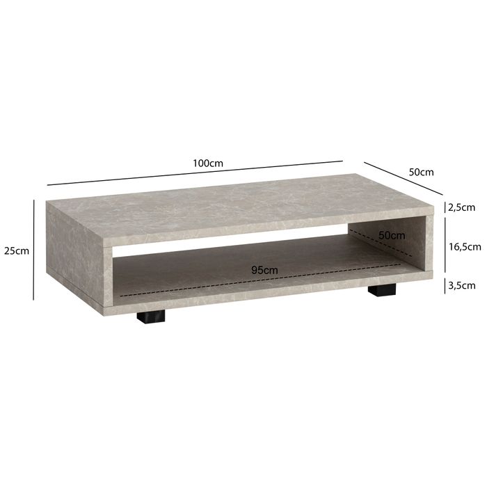 Couchtisch FineBuy 100 cm Wohnzimmertisch Sofatisch Stauraum Groß Kaffeetisch – Maßzeichnung