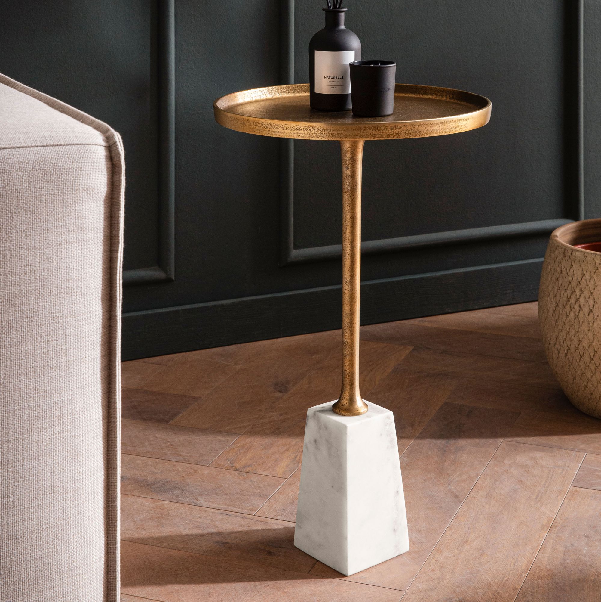 Beistelltisch FineBuy Echter Marmor Ø 34 cm Anstelltisch Wohnzimmertisch Rund – Ansicht 1