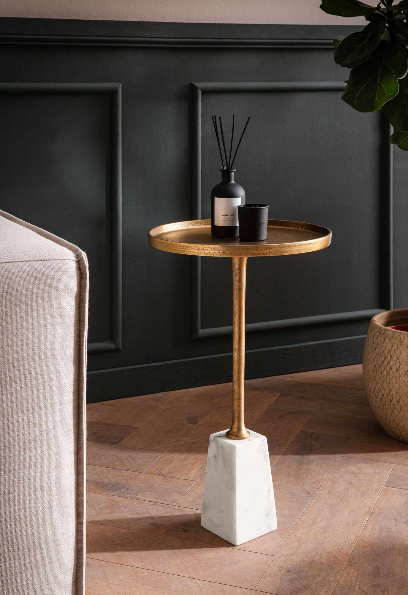 Beistelltisch FineBuy Echter Marmor Ø 34 cm Anstelltisch Wohnzimmertisch Rund – Ansicht 2