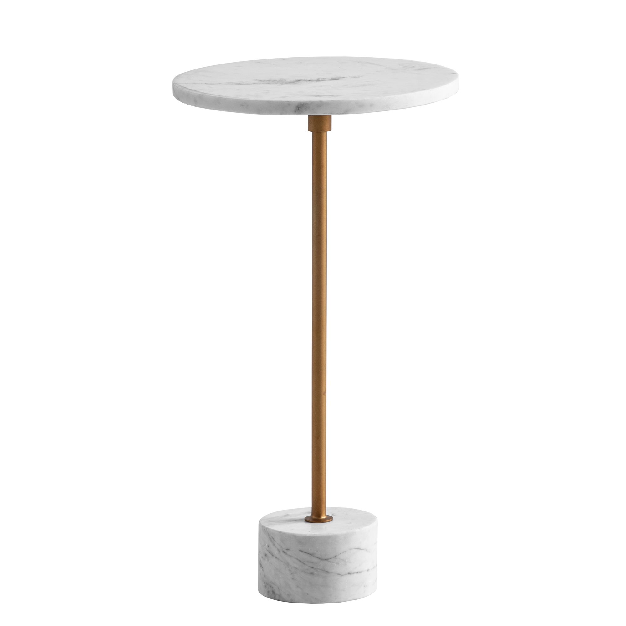 FineBuy Beistelltisch Echter Marmor Metall 30x30x55,5 cm Anstelltisch Weiß Gold, Kleiner Abstelltisch Rund, Wohnzimmertisch Couch Modern, Marmortisch Hoch | Farbe: Weiß