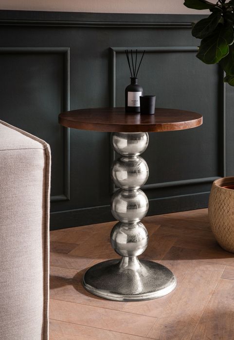 FineBuy Beistelltisch Mango Massivholz Metall 50x50x61,5 cm Anstelltisch, Kleiner Abstelltisch Rund, Wohnzimmertisch Couch Modern, Sofatisch Hoch