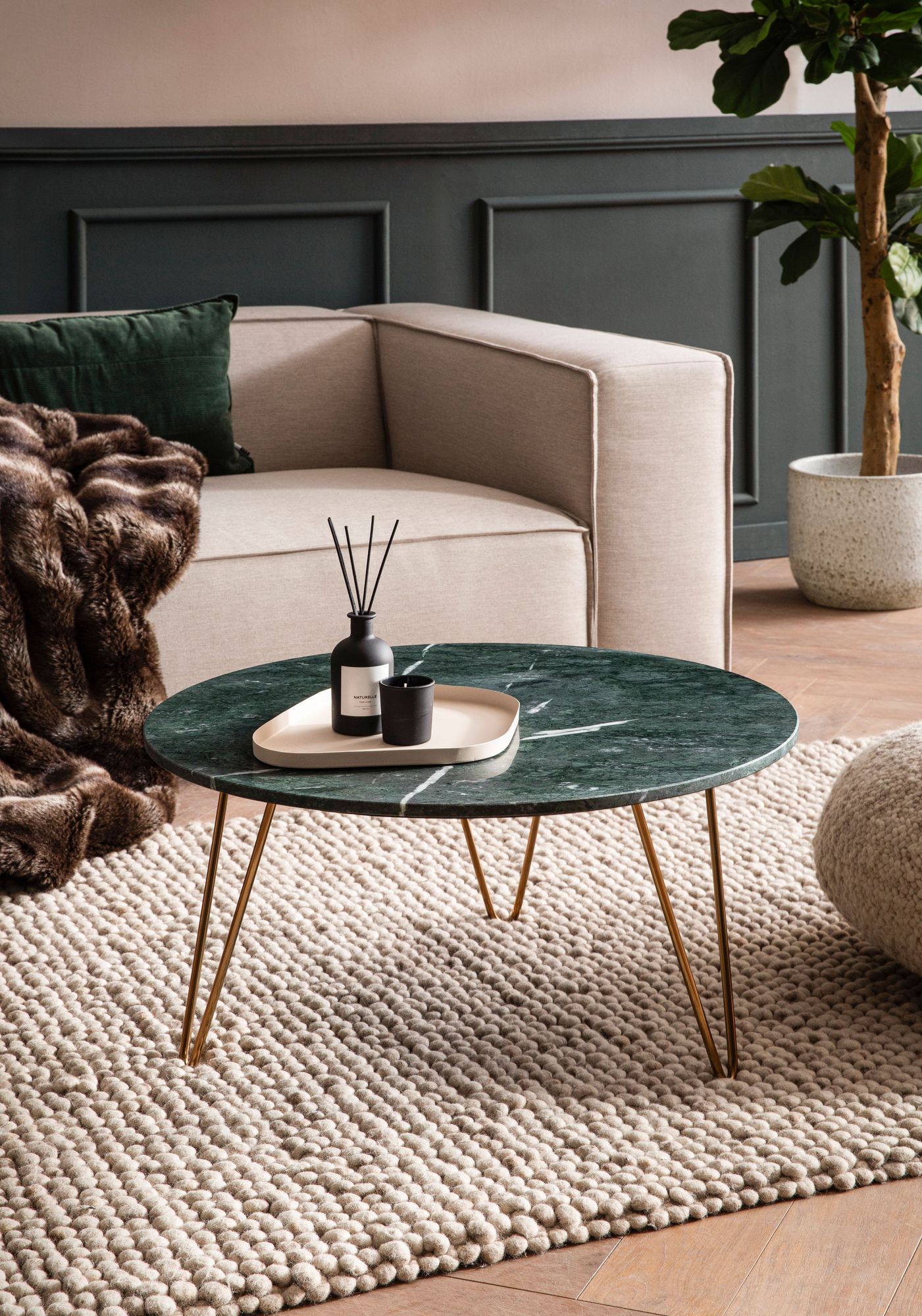 Couchtisch FineBuy Sofatisch Echter Marmor Ø 70 cm Tisch Wohnzimmertisch Rund – Ansicht 2