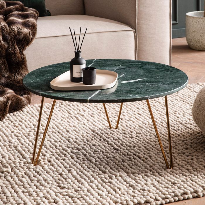 Couchtisch FineBuy Sofatisch Echter Marmor Ø 70 cm Tisch Wohnzimmertisch Rund