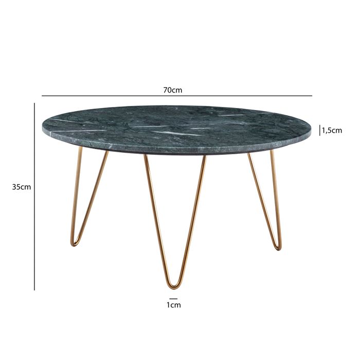 Couchtisch FineBuy Sofatisch Echter Marmor Ø 70 cm Tisch Wohnzimmertisch Rund – Maßzeichnung