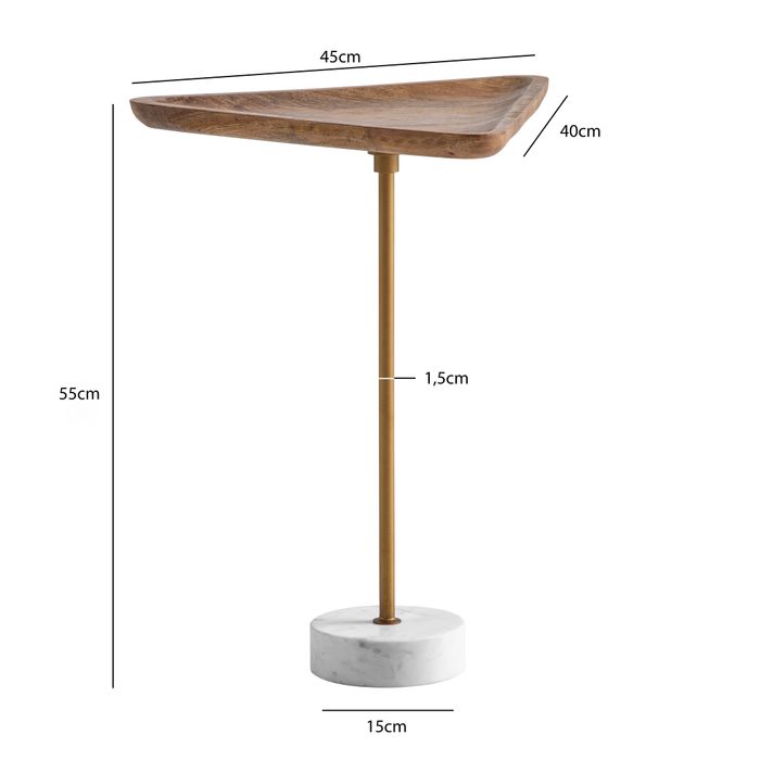 Beistelltisch FineBuy Anstelltisch Massivholz Marmor 45x40 cm Wohnzimmertisch – Maßzeichnung