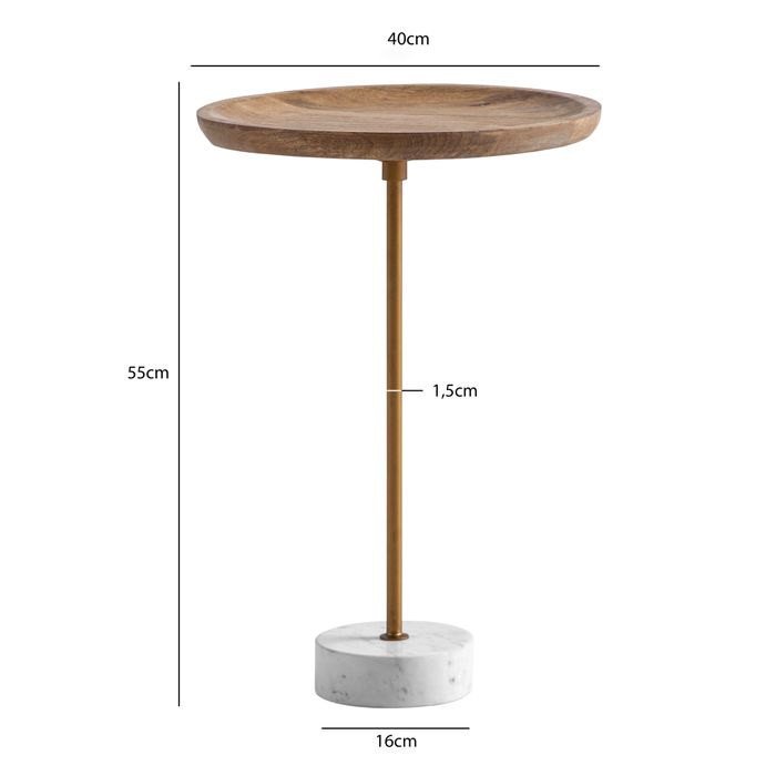 Beistelltisch FineBuy Anstelltisch Massivholz Marmor Ø 40 cm Wohnzimmertisch – Maßzeichnung