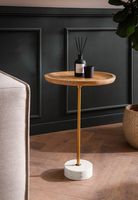 Beistelltisch FineBuy Anstelltisch Massivholz Marmor Ø 40 cm Wohnzimmertisch – Ansicht 2