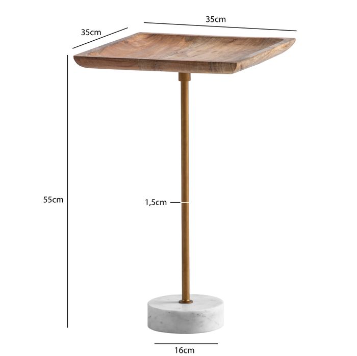 Beistelltisch FineBuy Anstelltisch Massivholz Marmor 35x35 cm Wohnzimmertisch – Maßzeichnung