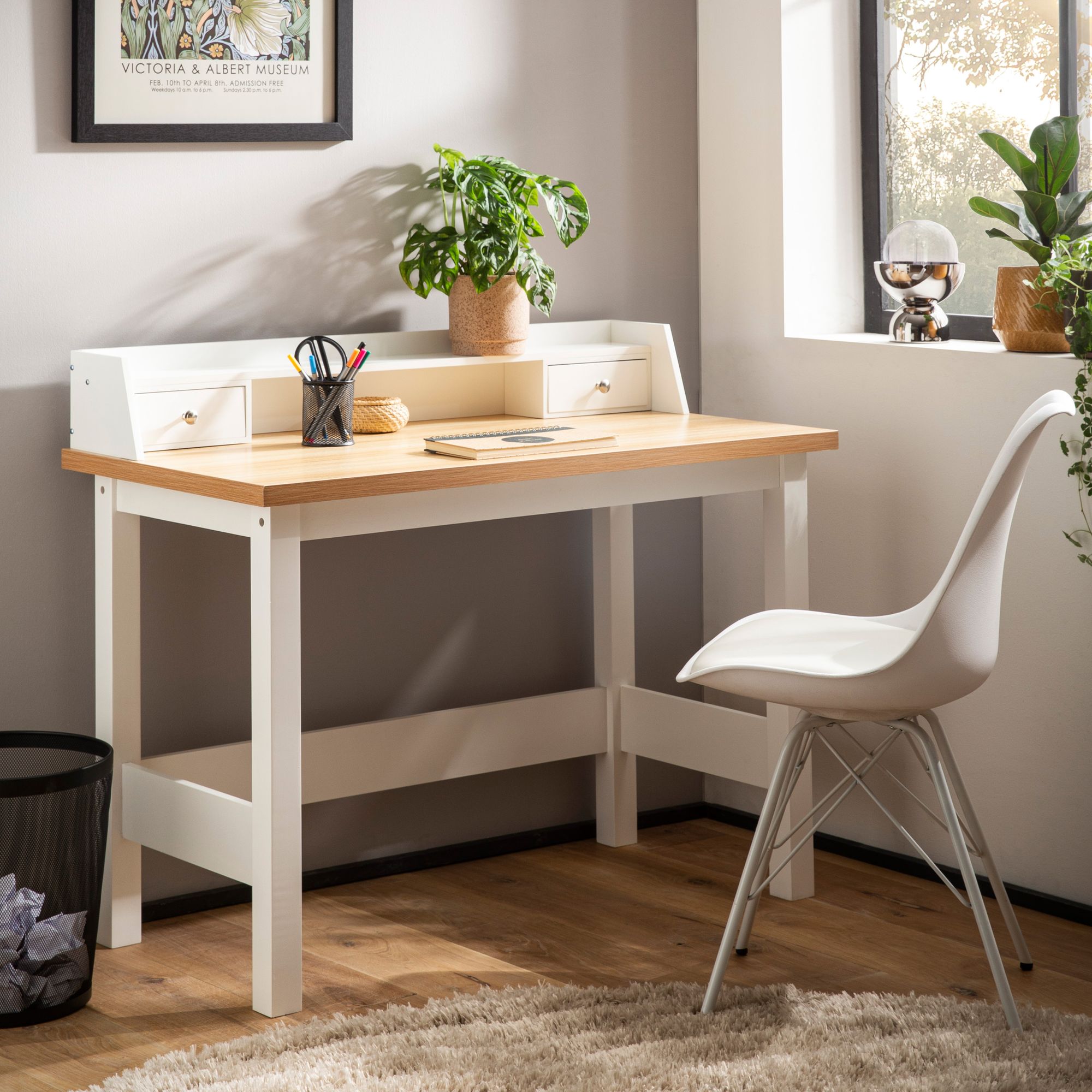 Schreibtisch FineBuy Bürotisch 106 cm Weiß Schublade Platzsparend Computertisch – Ansicht 1