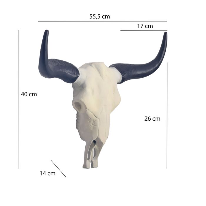 Deko Geweih FineBuy Büffel Schädel Aluminium Hörner 55,5 cm Wanddekoration – Maßzeichnung