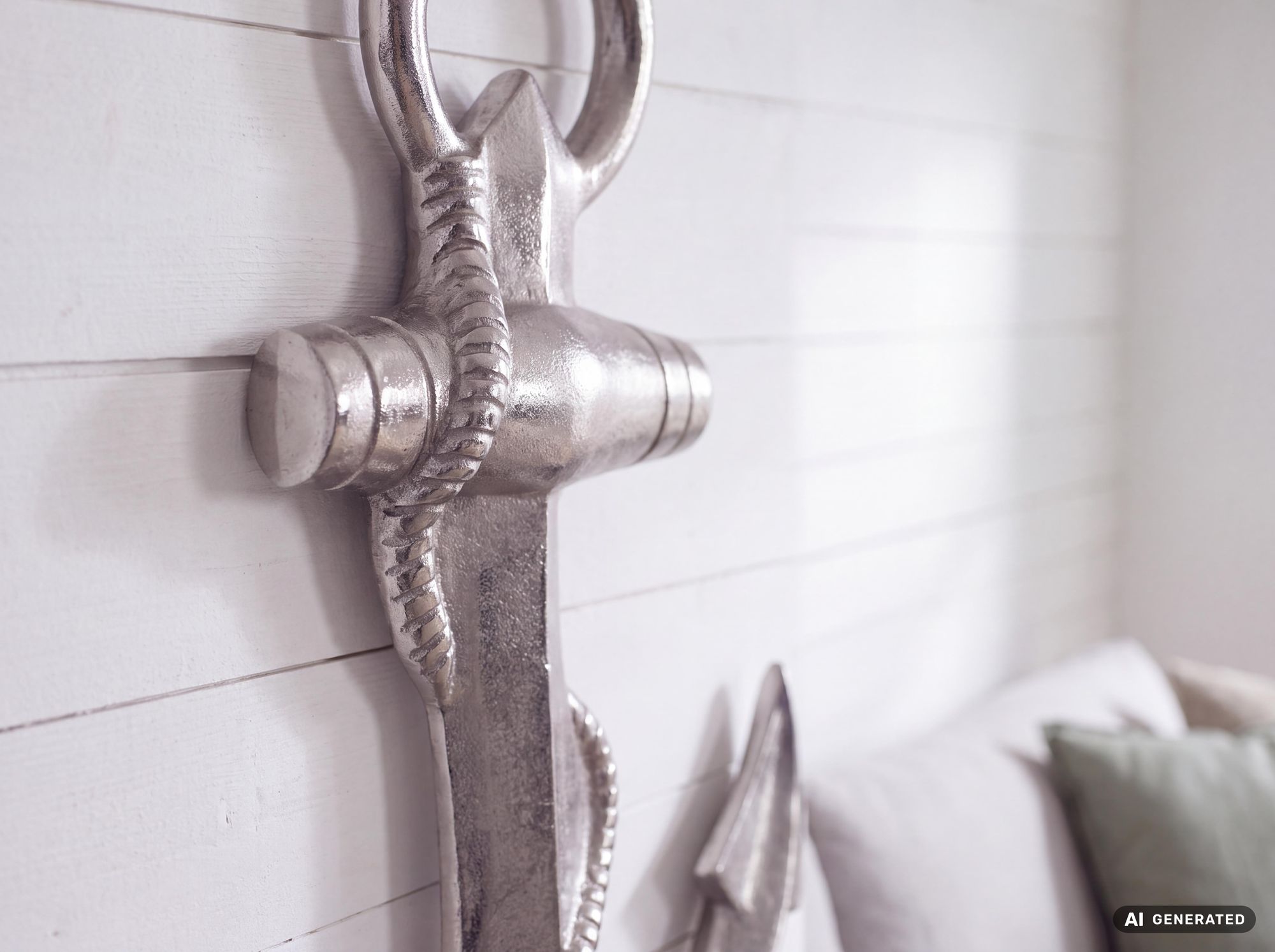 Deko Anker FineBuy Wanddeko 70 cm Silber XXL Maritim Aluminium Modern Wohndeko – Ansicht 4