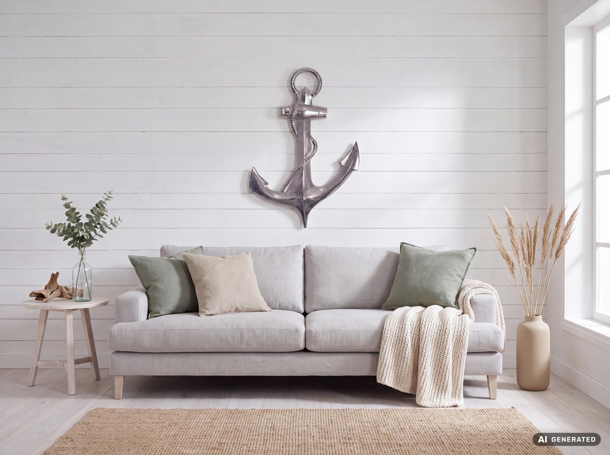 Deko Anker FineBuy Wanddeko 70 cm Silber XXL Maritim Aluminium Modern Wohndeko – Ansicht 2