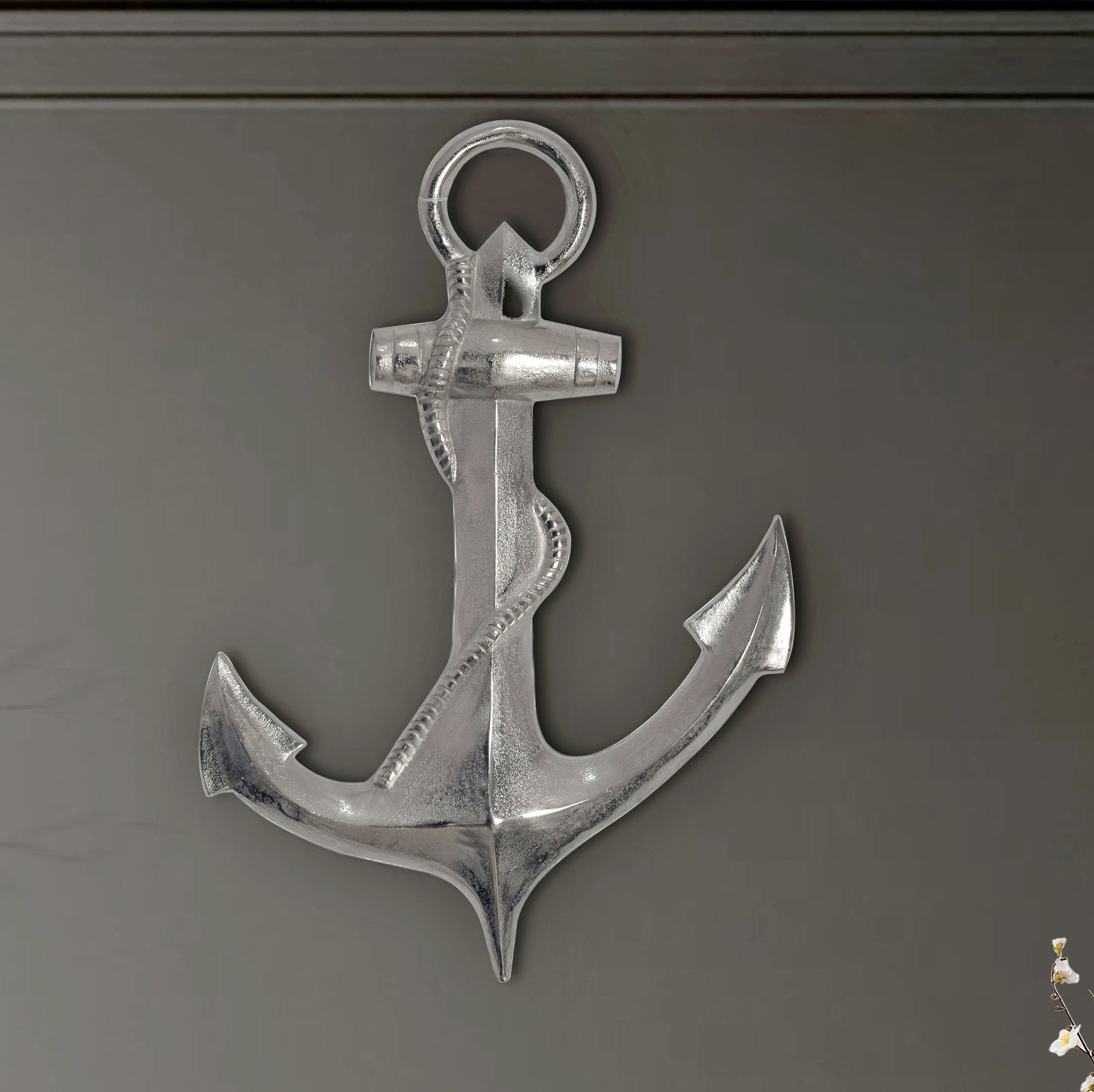 Deko Anker FineBuy Wanddeko 70 cm Silber XXL Maritim Aluminium Modern Wohndeko – Ansicht 1