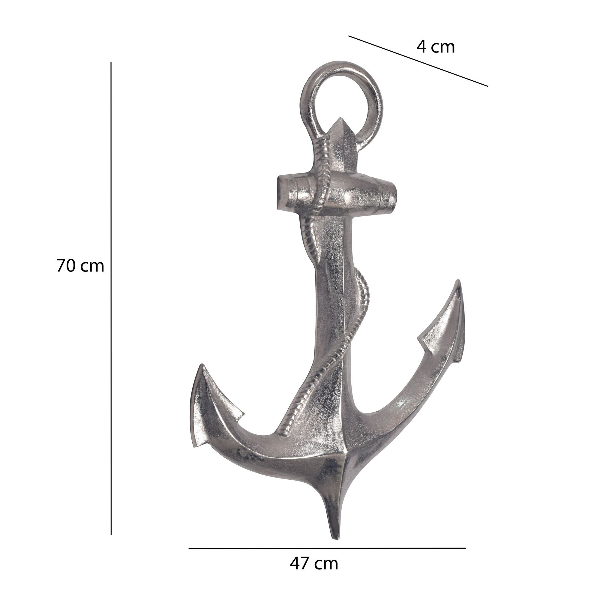 Deko Anker FineBuy Wanddeko 70 cm Silber XXL Maritim Aluminium Modern Wohndeko – Ansicht 3