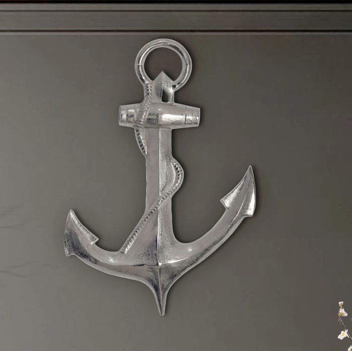 FineBuy Deko Anker 70 cm Silber Große Aluminium-Figur Wohndeko Maritim, Design Wanddekoration Metall, Dekoration für Zuhause, XXL Wandschmuck, Wanddeko Modern