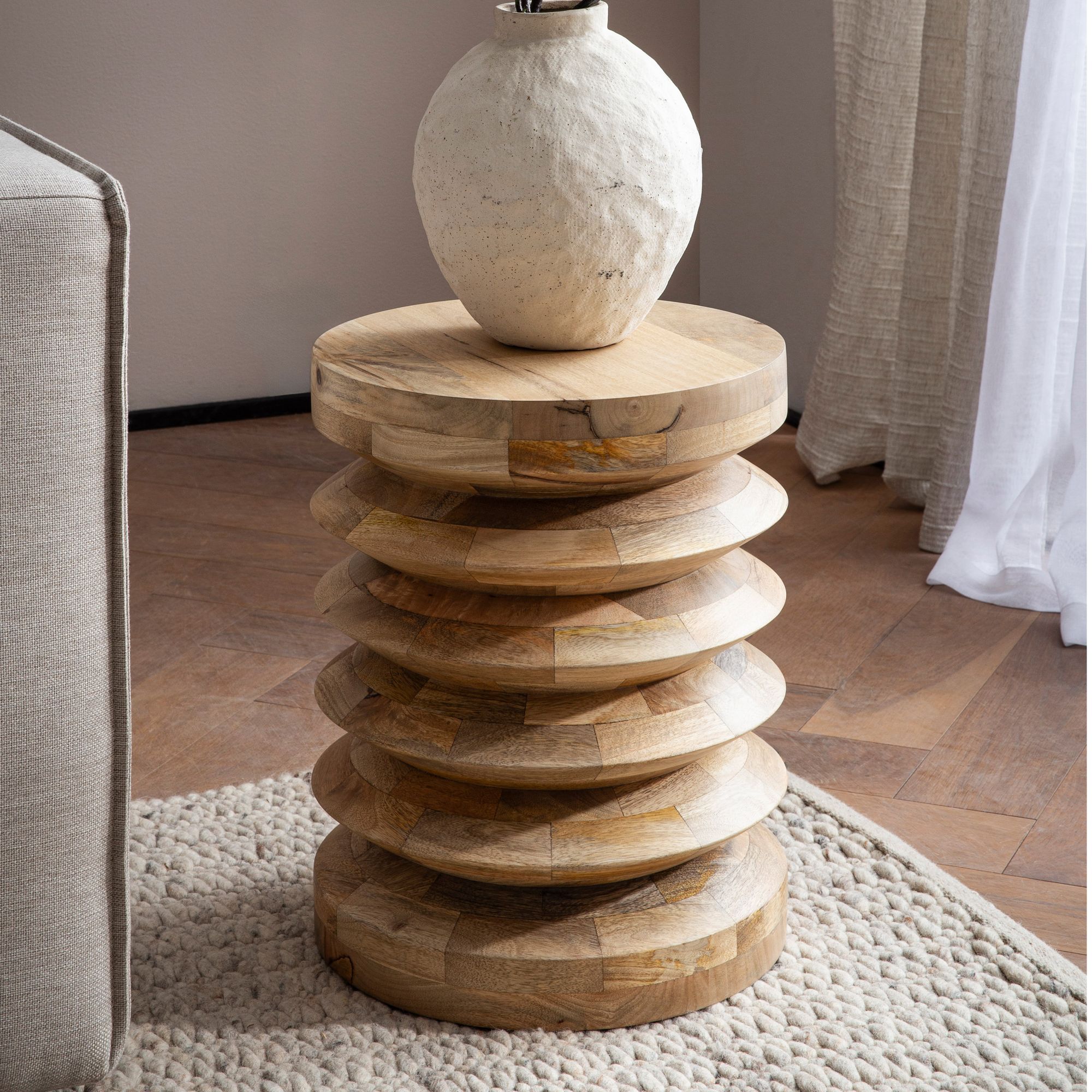 FineBuy Design Beistelltisch Ø 35 cm Sitzhocker handgefertigt Massivholz Mango Baumstumpf Couchtisch Blumentisch massiver Holz Hocker