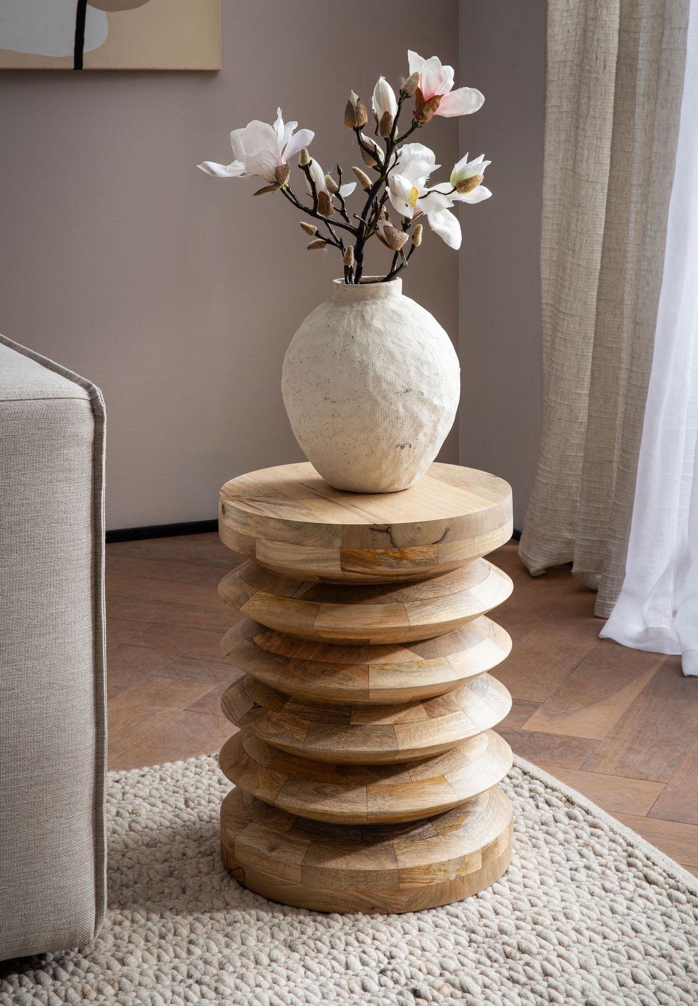 Beistelltisch Ø 35 cm Sitzhocker Massivholz Baumstumpf Couchtisch Blumen-Tisch – Ansicht 2