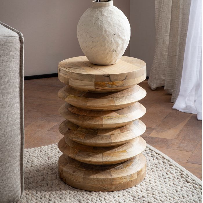 Beistelltisch Ø 35 cm Sitzhocker Massivholz Baumstumpf Couchtisch Blumen-Tisch