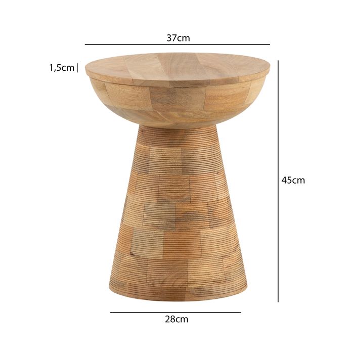 Beistelltisch Massivholz Ø37cm Rund Wohnzimmertisch Klein Couchtisch Dekotisch – Maßzeichnung