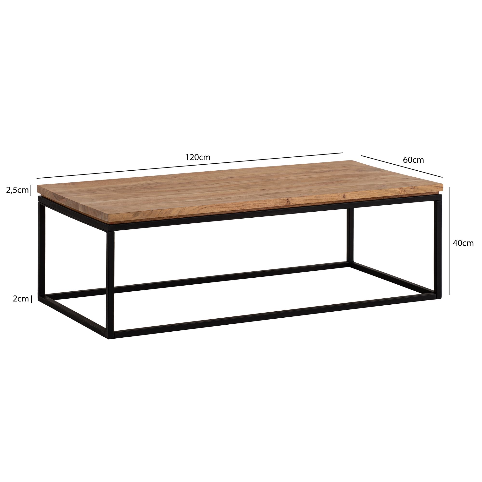 Couchtisch Akazie Massivholz 120cm Wohnzimmertisch rechteckig Industrial Design – Ansicht 3