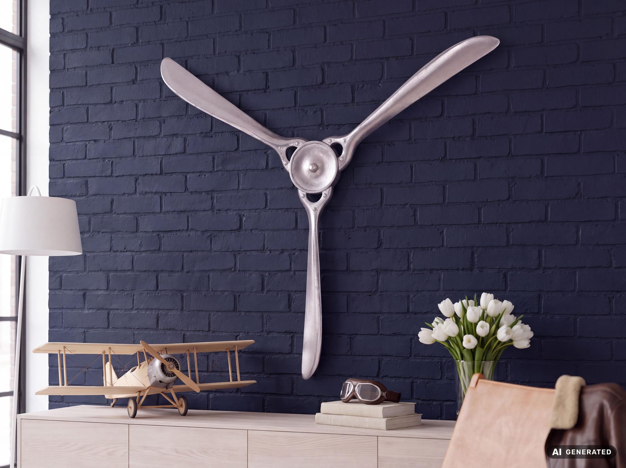 Deko Propeller FineBuy 85 cm Wanddeko Aluminium Flugzeug Wandpropeller Wohndeko – Ansicht 4