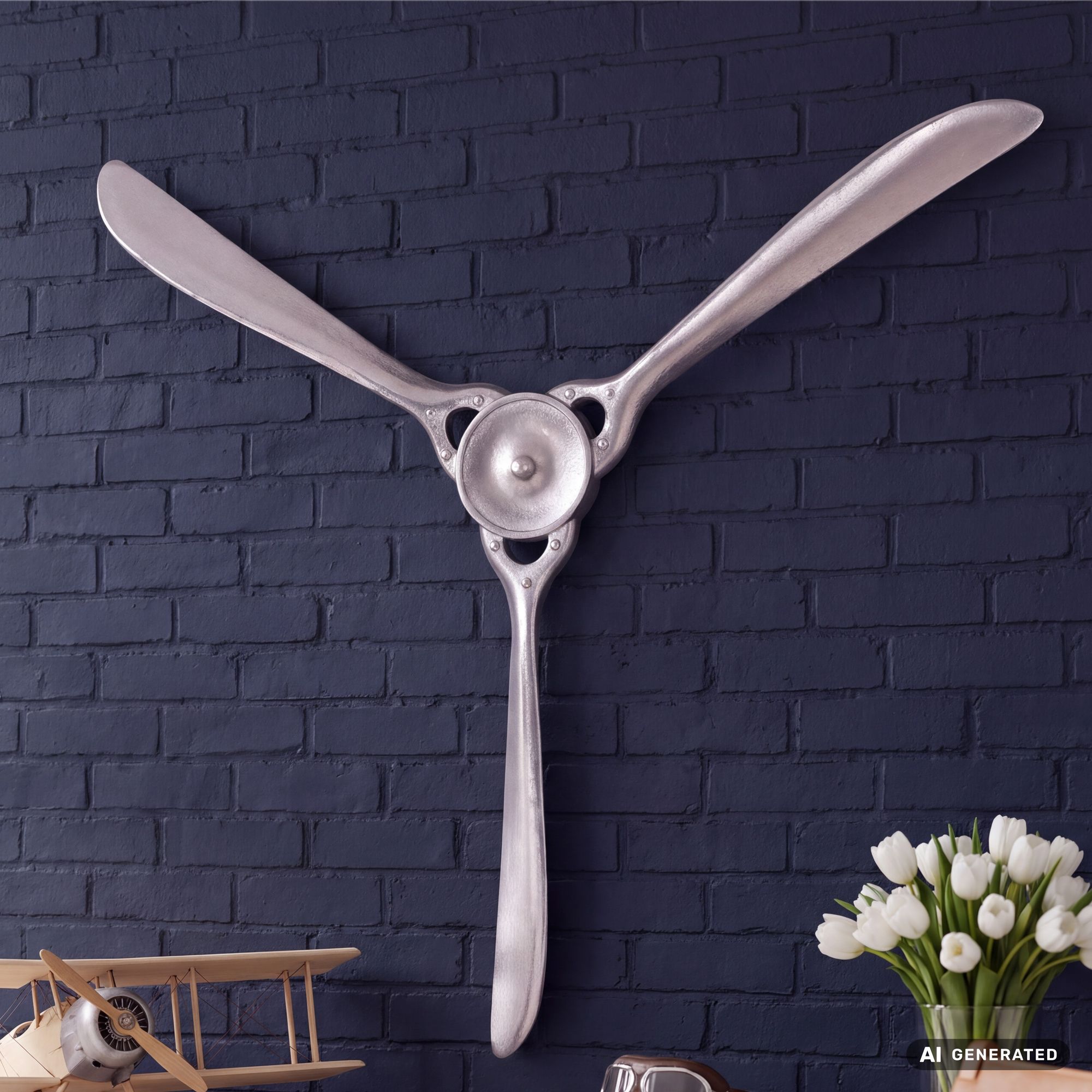 Deko Propeller FineBuy 85 cm Wanddeko Aluminium Flugzeug Wandpropeller Wohndeko – Ansicht 1