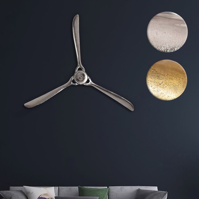 FineBuy Deko Propeller 85x85 cm Metall Flugzeug Wandpropeller, Wohndeko Große Aluminium-Figur, Wanddekoration Dekoration für Zuhause, XXL Wandschmuck, Wanddeko Modern