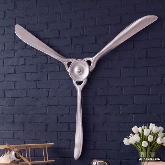 Deko Propeller FineBuy 85 cm Wanddeko Aluminium Flugzeug Wandpropeller Wohndeko