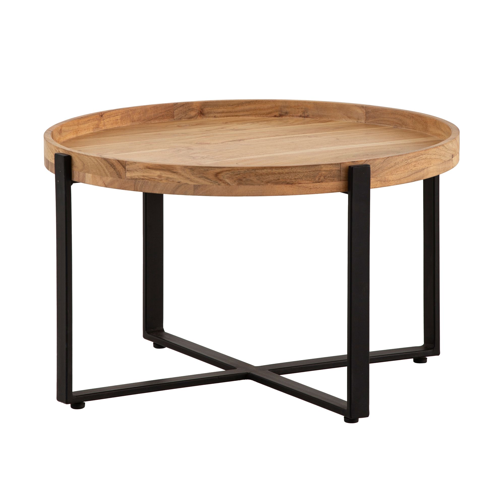 FineBuy Couchtisch Akazie Massivholz rund 60cm Wohnzimmertisch Kreuzgestell – Ansicht 6