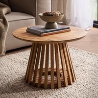 FineBuy Couchtisch Akazie Massivholz rund 60 cm Wohnzimmertisch Lamellenfuß – Ansicht 1