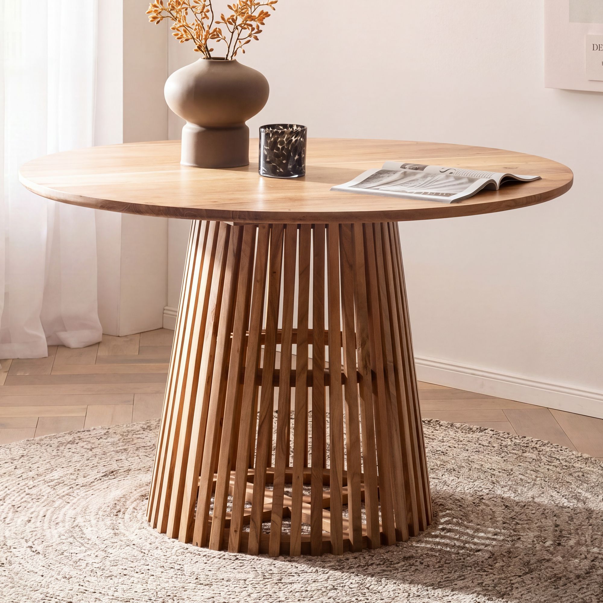 Esstisch rund Ø 120 Massivholz Natur Esszimmertisch Design Küchentisch massiv – Ansicht 1