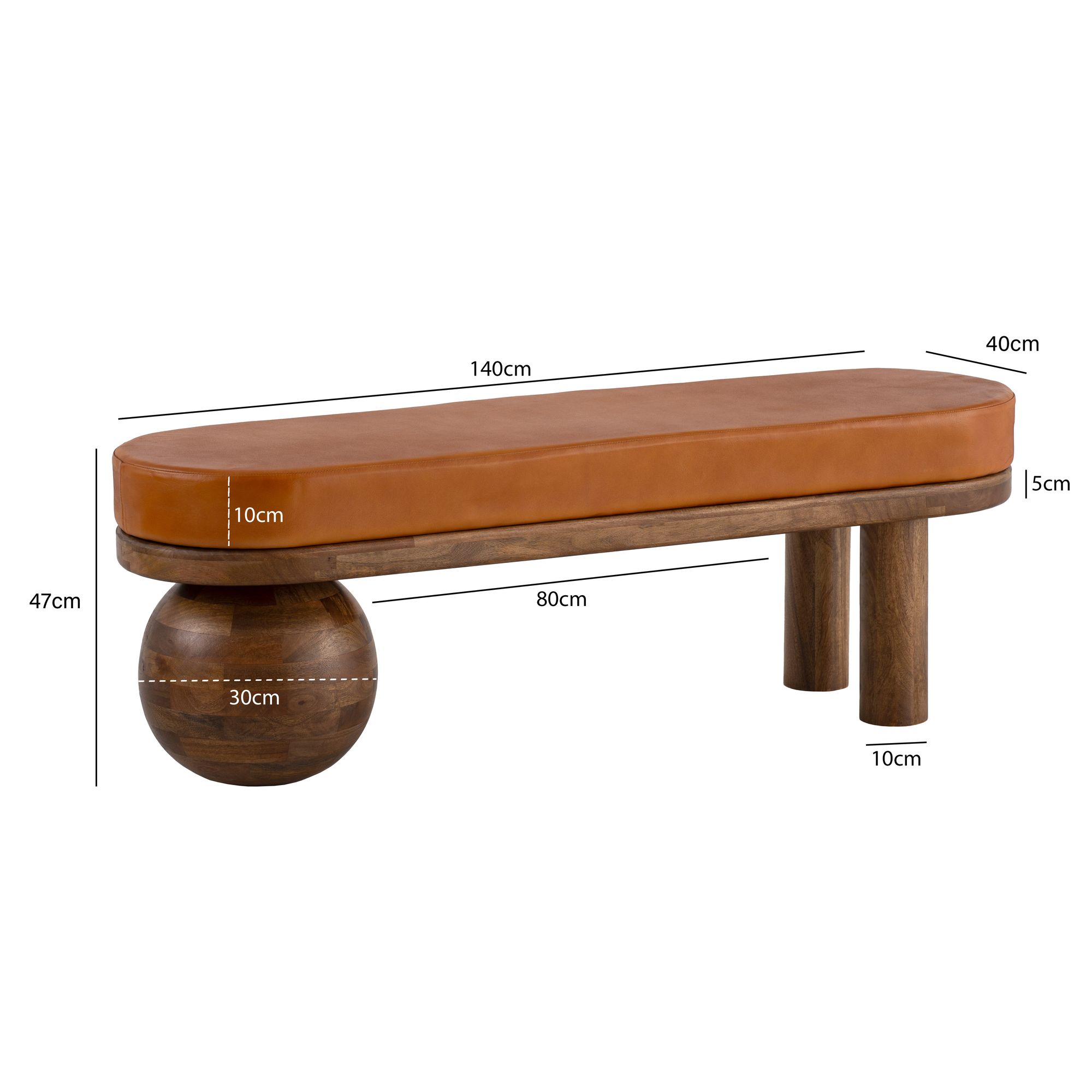 Sitzbank FineBuy Flurbank Echtleder Holz Massiv 140 cm Polsterbank Bank Braun – Ansicht 3