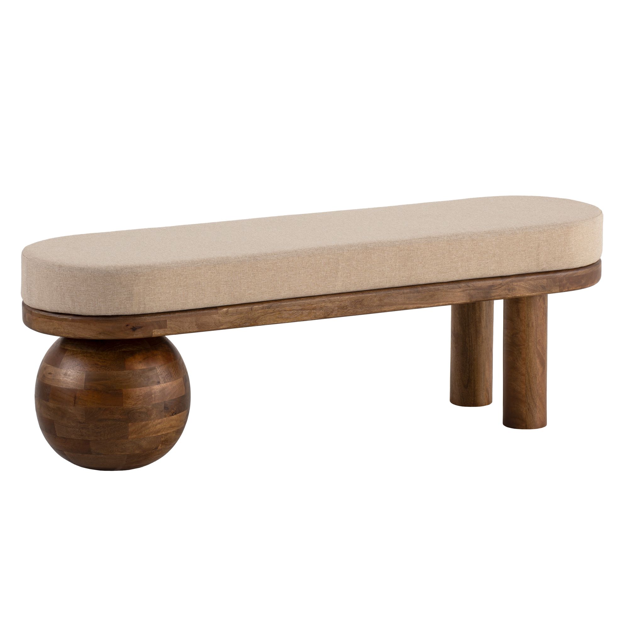 Sitzbank FineBuy Flurbank Stoff Holz Massiv 140 cm Polsterbank Bank Beige Modern