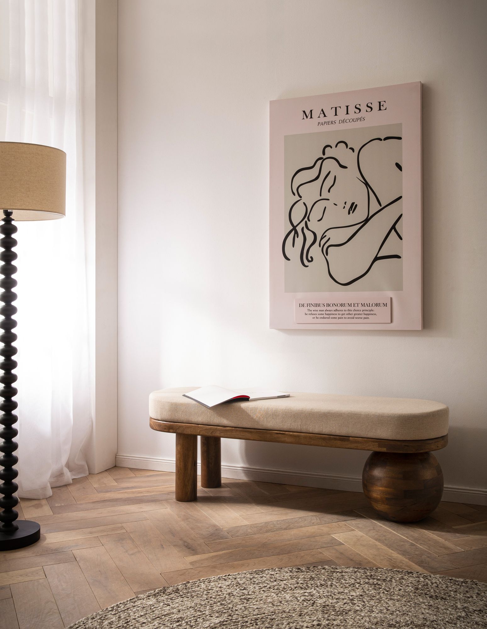 Sitzbank FineBuy Flurbank Stoff Holz Massiv 140 cm Polsterbank Bank Beige Modern – Ansicht 2
