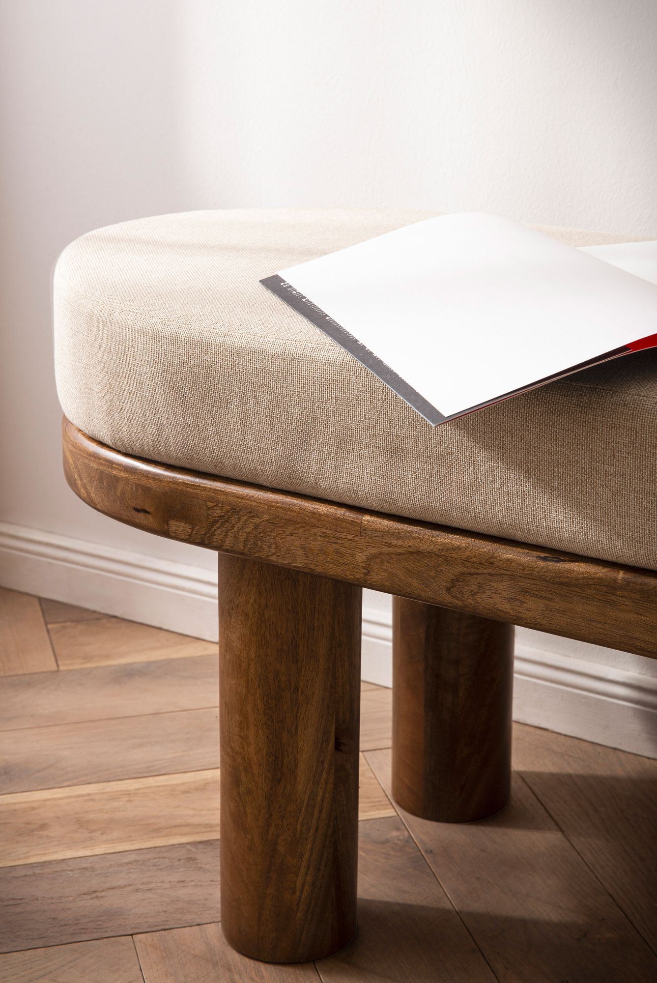 Sitzbank FineBuy Flurbank Stoff Holz Massiv 140 cm Polsterbank Bank Beige Modern – Ansicht 5